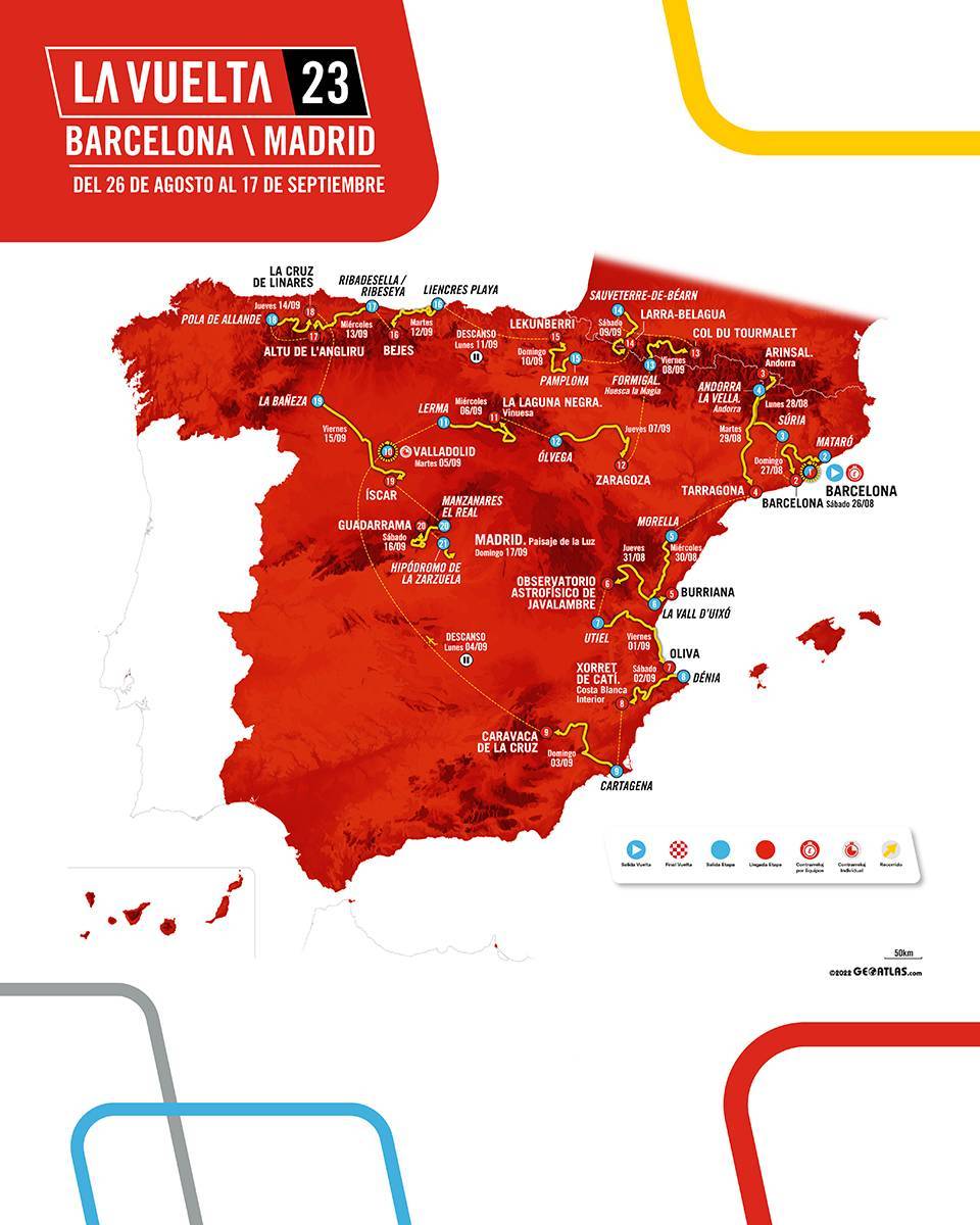 Vuelta 2023 Parcours et étapes du 26 août au 17 septembre 2023