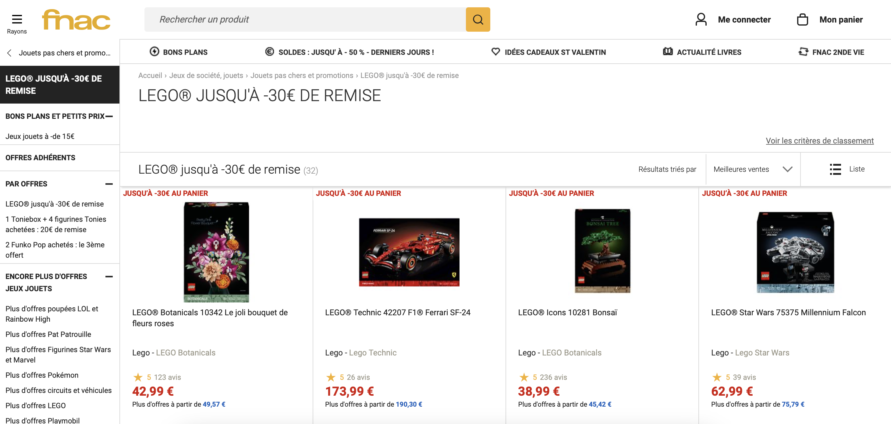 Promotion Lego chez FNAC : jusqu'à 30 euros de remise sur une large sélection de sets