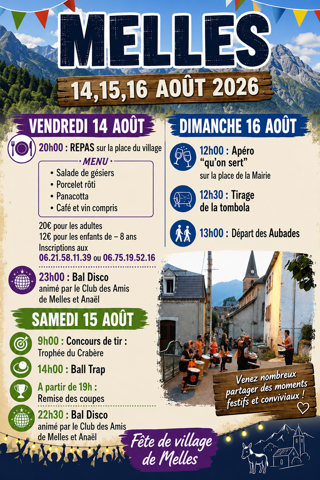 Fête du village de Melles : repas, bals et concours de tir du 14 au 16 août 2026