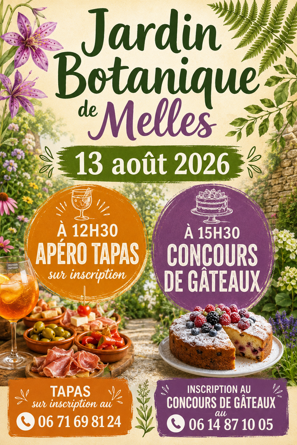 Jardin botanique de Melles : apéro tapas et concours de gâteaux le 13 août 2026