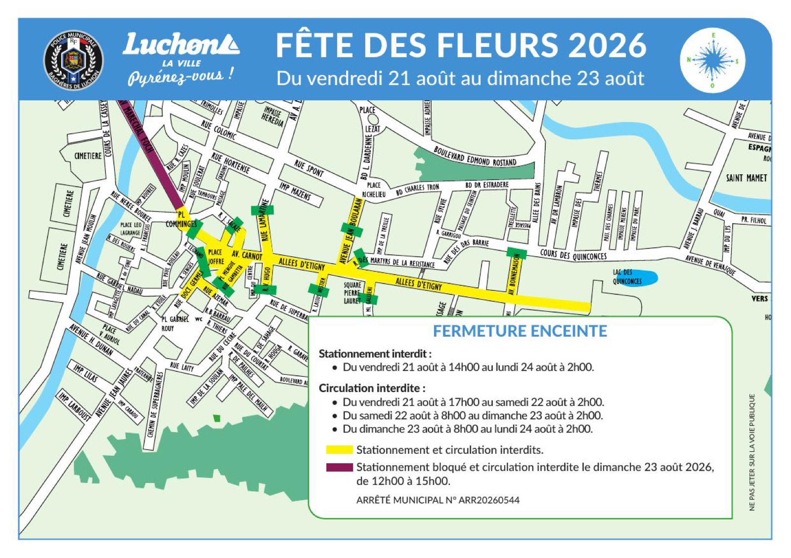 Plan de fermeture de l'enceinte de la Fête des fleurs de Luchon 2026