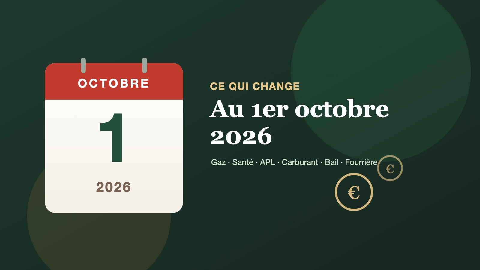 Ce qui change au 1er octobre 2026 : gaz, santé, APL, carburant, fourrière