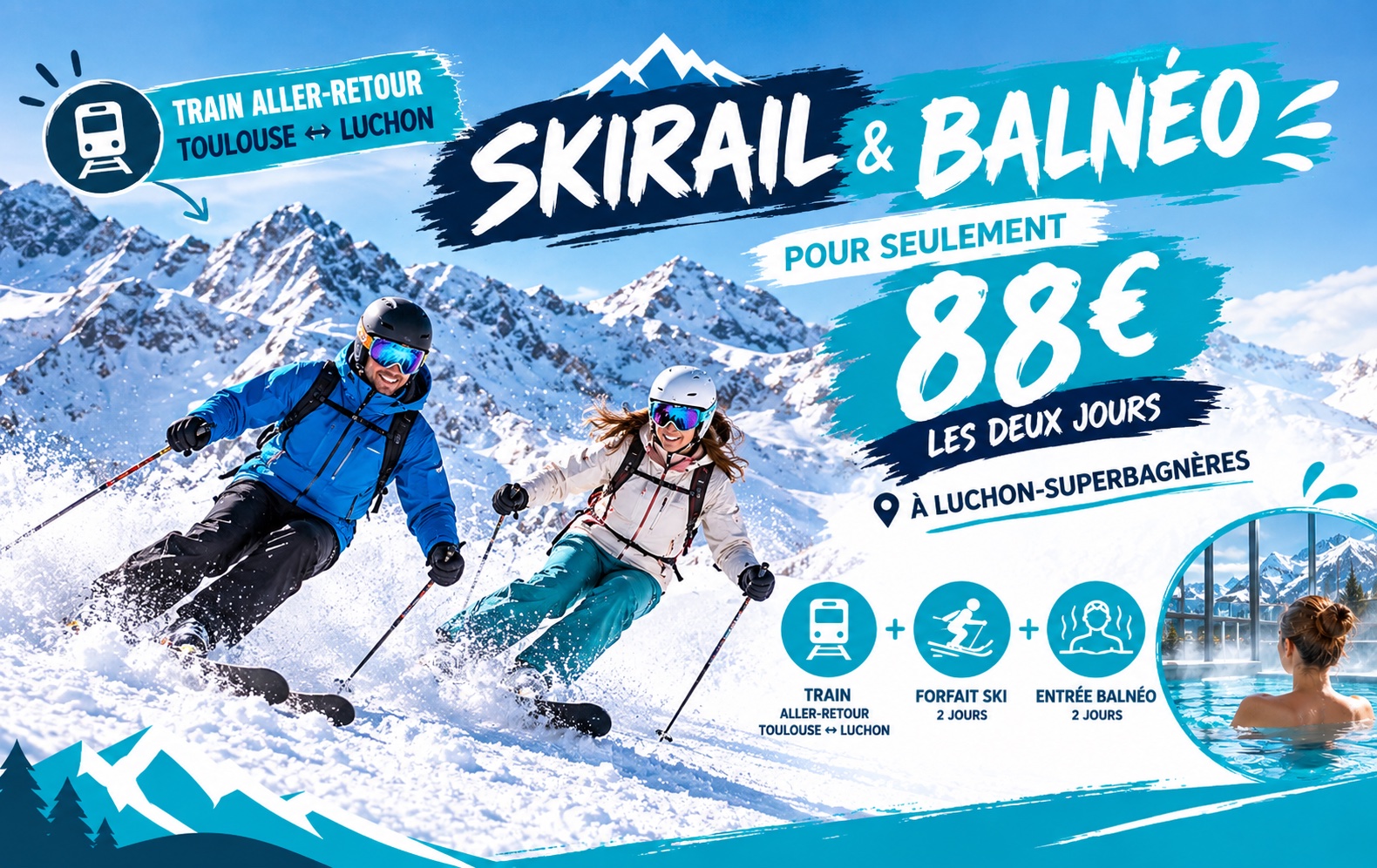 Skirail Balnéo : deux jours de ski et deux heures de thermes à Luchon pour 88 €
