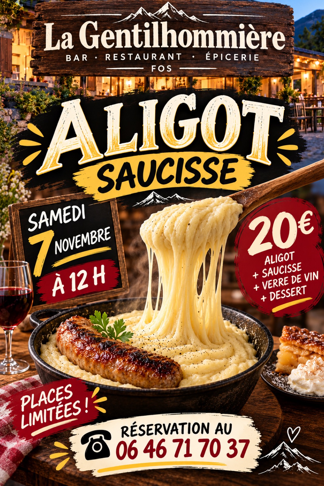 Aligot saucisse à La Gentilhommière de Fos, samedi 7 novembre