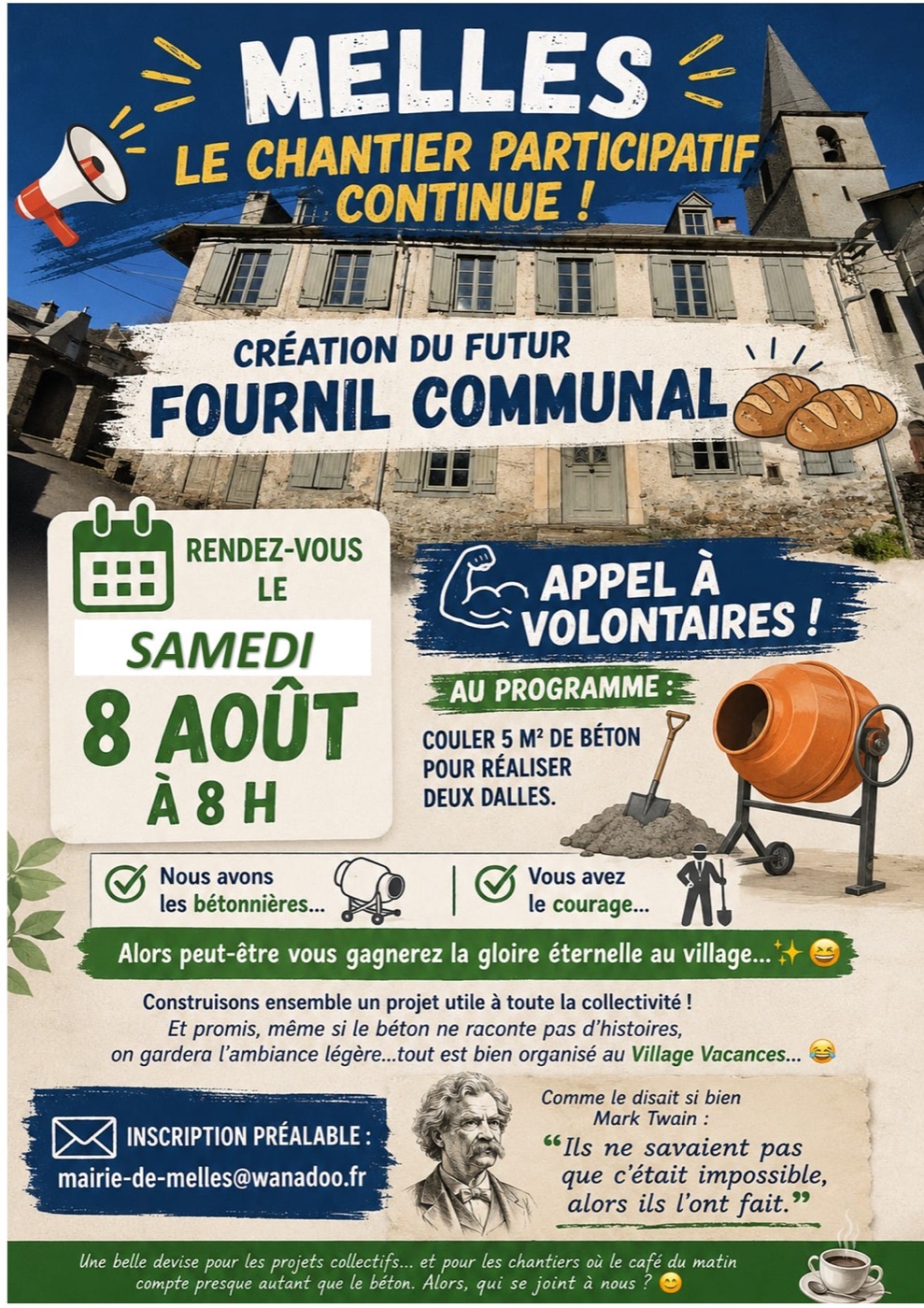 Journée citoyenne le 8 août 2026 : chantier du fournil communal