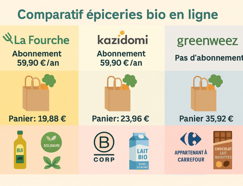 Greenweez La Fourche Kazidomi comparatif épicerie en ligne
