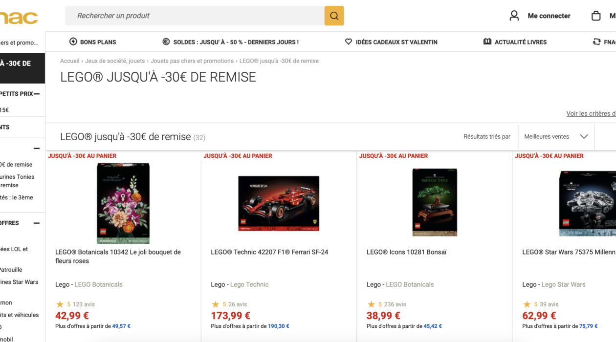 Lego promotion FNAC 30%